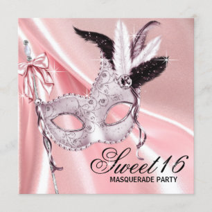Invitation Fête de mascarade Sweet 16 rose noir