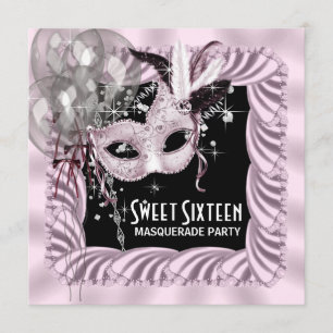 Invitation Fête de mascarade Sweet 16 rose noir