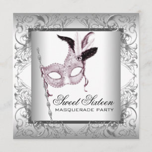 Invitation Fête de Mascarade Sweet 16 Rose Noir Blanc