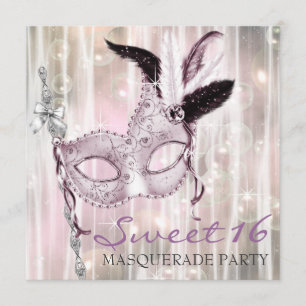 Invitation Fête de Mascarade Sweet 16 Rose Noir Blanc