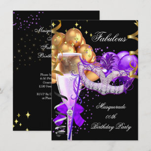 Invitation Fête de Mascarade Violet Or Noir Incroyable 4