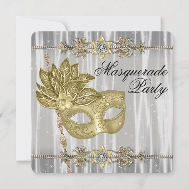 Invitation Fête de masque en Or Noir et Blanc (Devant)
