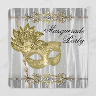 Invitation Fête de masque en Or Noir et Blanc