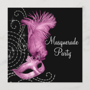 Invitation Fête de masquerade élégante noire et rose