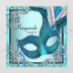 Invitation Fête de masquerade élégante sarcelle bleue argenté