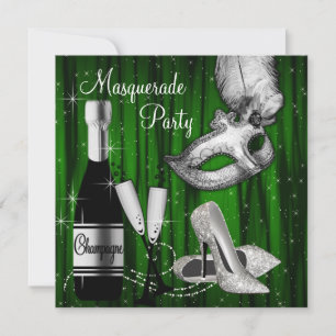 Invitation Fête de masquerade élégante verte et noire