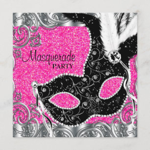 Invitation Fête de masquerade Masque Rose Argent et Noir