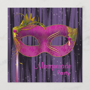 Invitation Fête de masquerade rose fuchsia noir violet