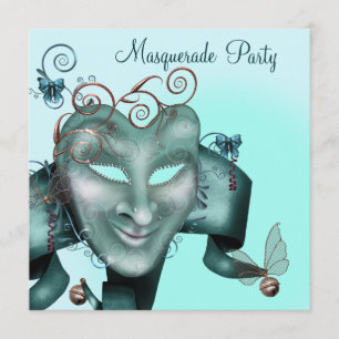 Invitation Fête de masques bleus Turquoises