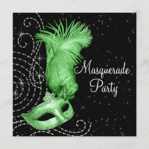 Invitation Fête de masques élégante noire et vert citron
