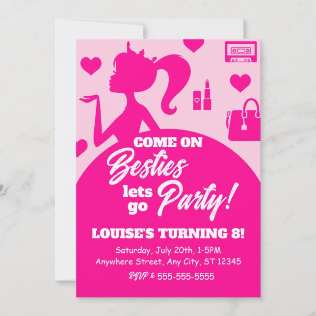 Invitation Fête de mode poupée rose modifiable Anniversaire (Devant)