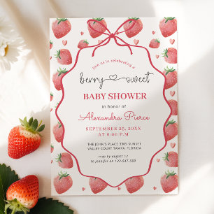 Invitation Fête de naissance à l'aquarelle Rose Fraise