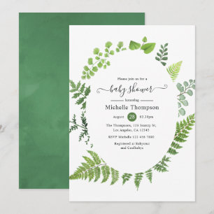 Invitation Fête de naissance à thème forêt boisée aquarelle
