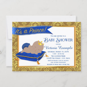 Invitation Fête de naissance adorable prince ethnique bleu or