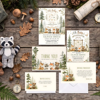 Invitation Fête de naissance Animaux de camping en forêt Aven