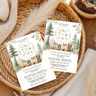 Invitation Fête de naissance Animaux de camping en forêt Aven