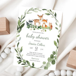 Invitation Fête de Naissance Animaux de la Forêt de Bois