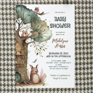 Invitation Fête de naissance animaux de la forêt genre neutre