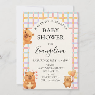 Invitation Fête de naissance aquarelle adorable capybara