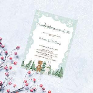 Invitation Fête de Naissance Aquarelle Hivernale : L'Aventure