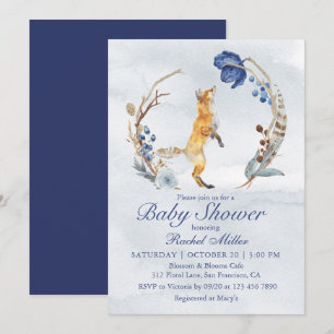 Invitation Fête de naissance aquarelle Renard des Bois