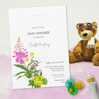 Invitation Fête de Naissance avec Écriture de Fleur Sauvage R