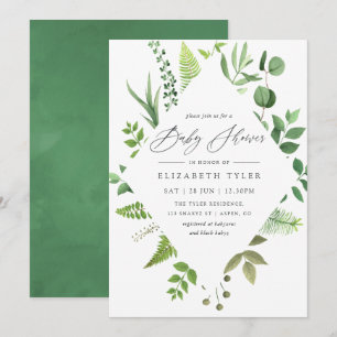 Invitation Fête de naissance avec forêt boisée aquarelle