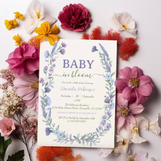 Invitation Fête de naissance Baby In Bloom Fleur sauvage bleu