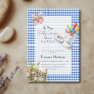 Invitation Fête de Naissance Ballons Bleus à Carreaux Petite