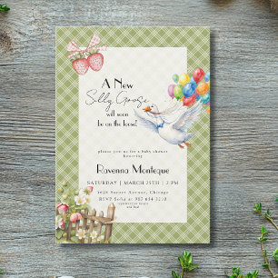 Invitation Fête de Naissance Ballons Vichy Vert Canard Silly