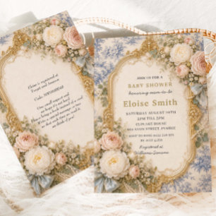 Invitation Fête de naissance bébé à ruban floral en toile de