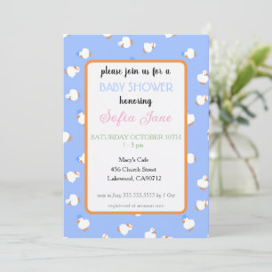 Invitation Fête de naissance bébé bleu canards mignons illust
