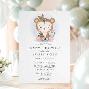 Invitation Fête de naissance Bébé Bohème Aquarelle Tribale Si