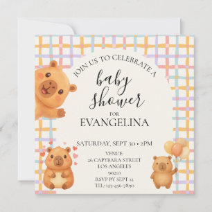 Invitation Fête de naissance bébé capybara mignon aquarelle