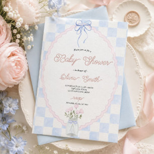 Invitation Fête de Naissance Bébé Coquette à Damier 