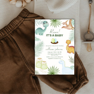 Invitation Fête de naissance bébé dinosaure tropical Volcan R
