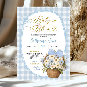 Invitation Fête de naissance Bébé en fleurs Coquette Gingham