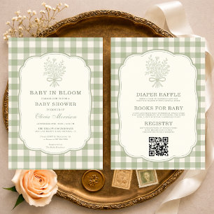 Invitation Fête de naissance bébé en fleurs Gingham Tout en U