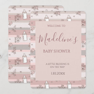 Invitation Fête de naissance bébé fille au thème floral rose 