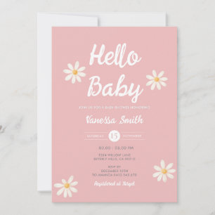 Invitation Fête de naissance Bébé Fille Pink Daisy 