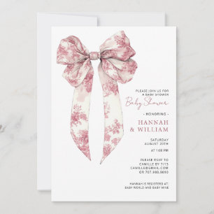 Invitation Fête de Naissance Bébé Fille Ruban Coquette Toile 