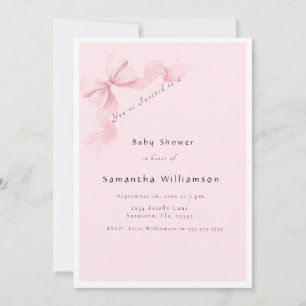 Invitation Fête de Naissance Bébé Fille Ruban Rose Moderne Co