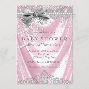 Invitation Fête de naissance bébé fille Satin Rose Perle