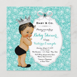 Invitation Fête de naissance bébé garçon ethnique bleu sarcel