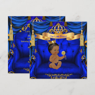Invitation Fête de naissance bébé garçon prince royal bleu or