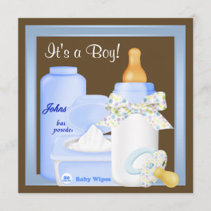 Invitation Fête de naissance bébé garçon Sucette Bottle Brun 