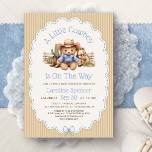 Invitation Fête de naissance bébé garçon Western Cowboy Bleu