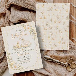 Invitation Fête de Naissance Bébé Genre Neutre Canard Gingham