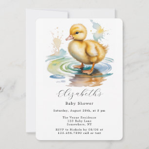 Invitation Fête de Naissance Bébé Genre Neutre Caneton Mignon