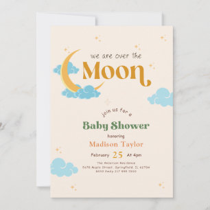 Invitation Fête de Naissance Bébé Lune et Étoiles Genre Neutr